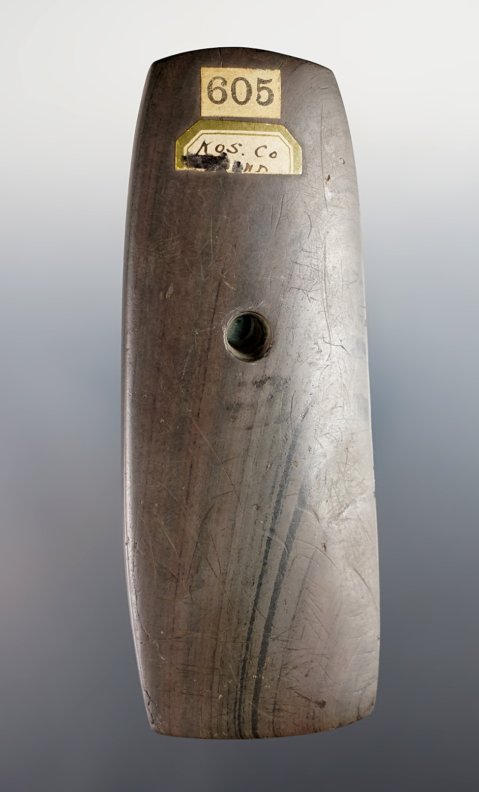 Outstanding 4 3/4" Banded Slate Trapezoidal Pendant found in Kosciusko Co., Indiana. 