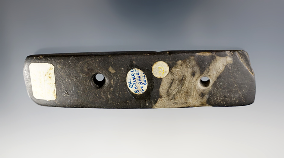 4 3/8" Bar Gorget made from Black Slate with nice white mottling in very nice condition. 