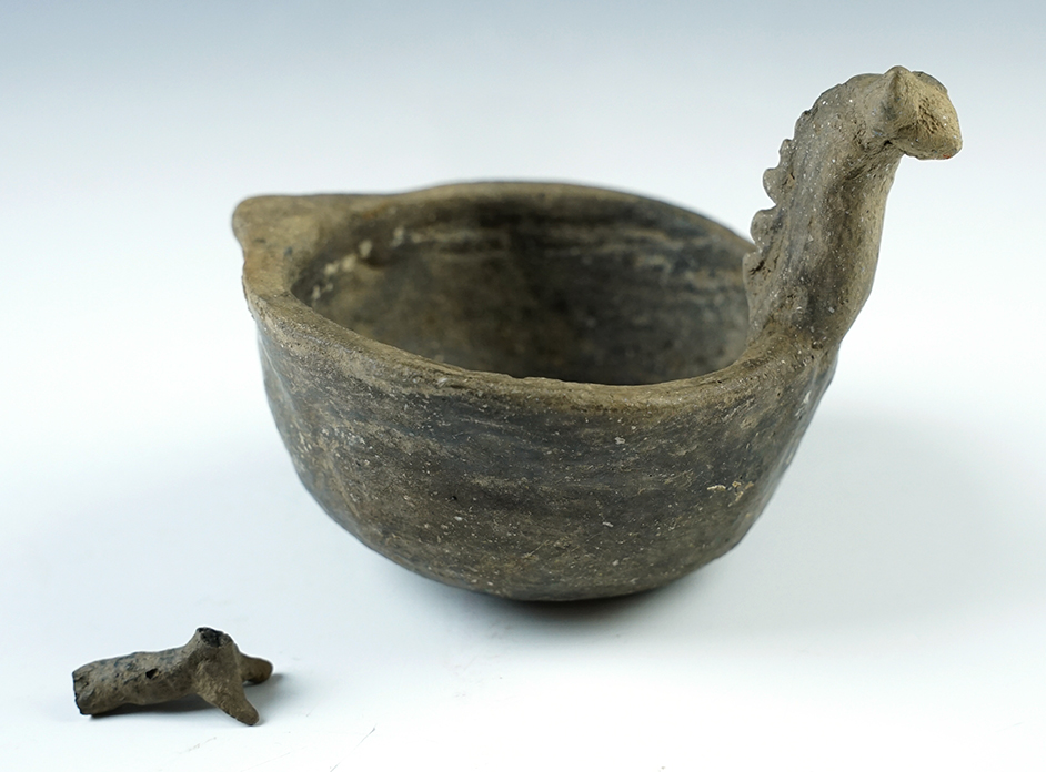 4" long x 3 1/2" tall Mississippian Miniature Cat/Serpent Effigy Bowl, Crittenden Co., Arkansas. 