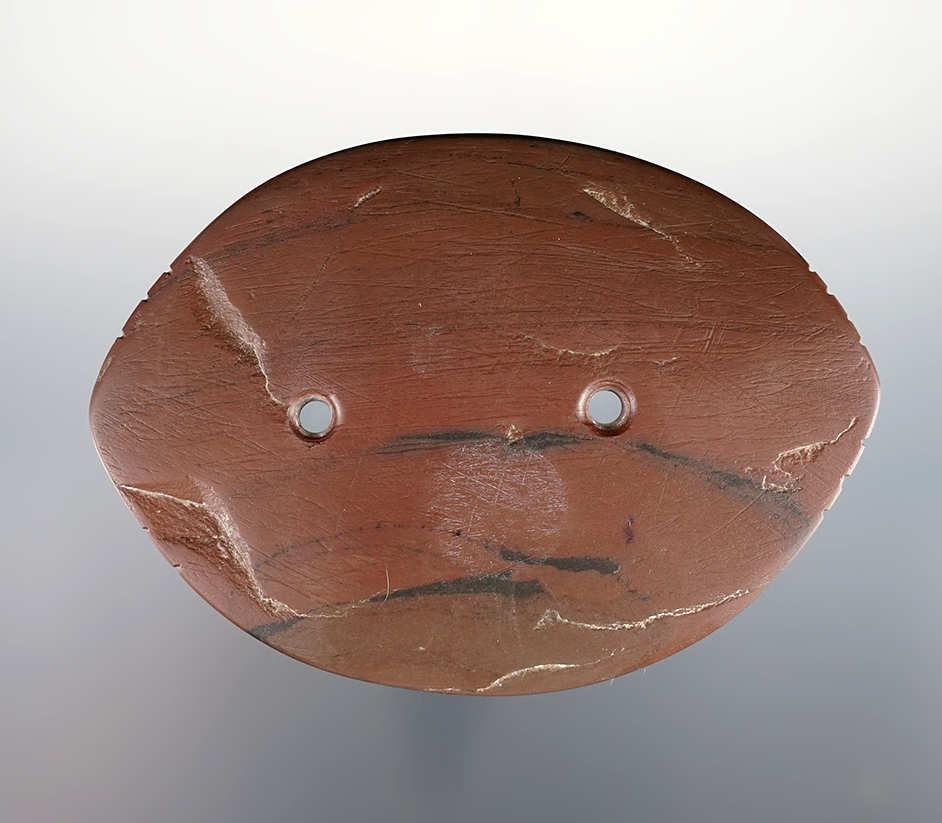 4 1/4" Glacial Kame Banded Slate Elliptical Gorget. Found in Calhoun Co., Michigan. Pictured!