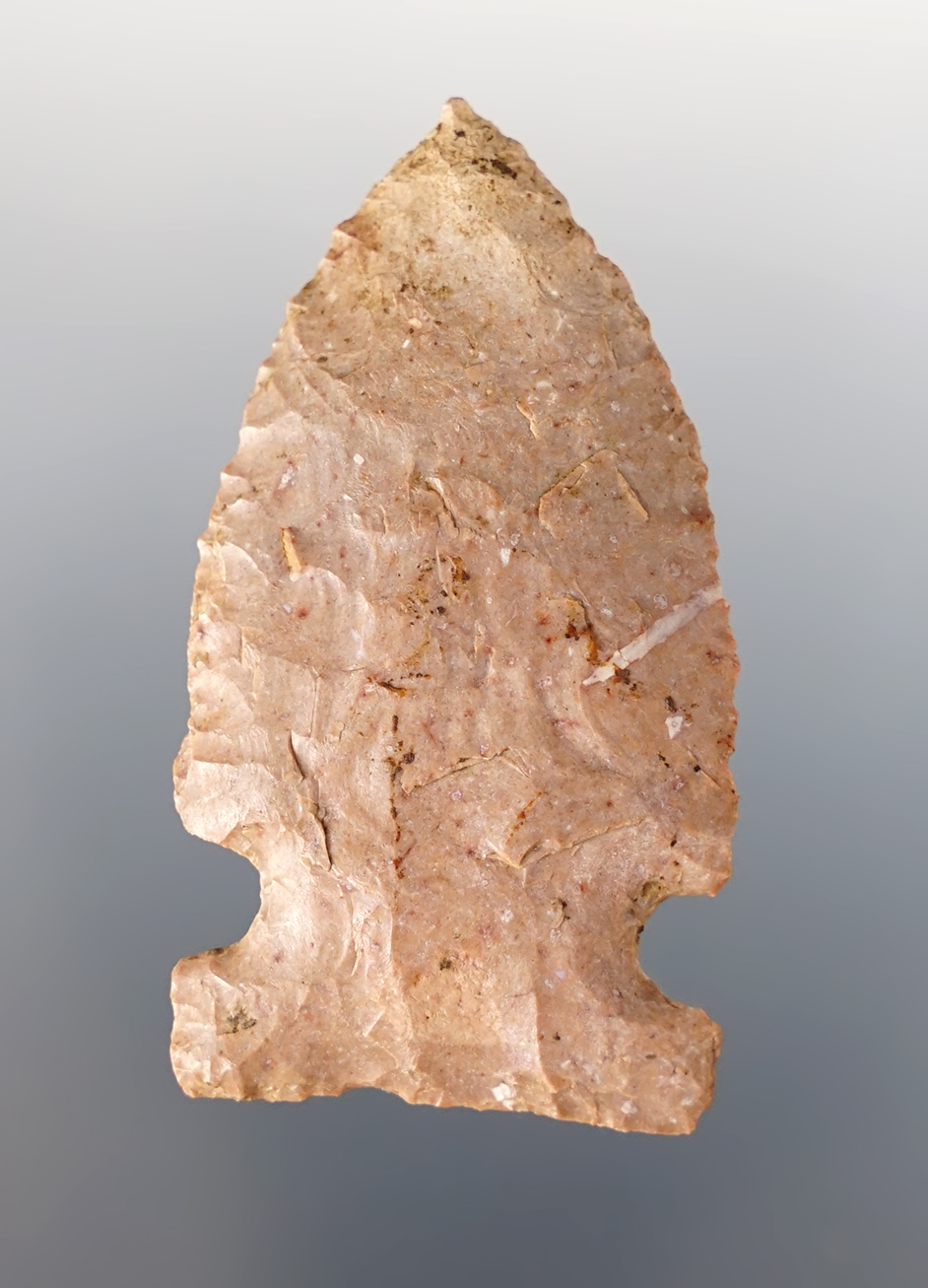 2 1/16" Big Sandy Side Notch found in Spencer Co., Indiana. Excellent flaking, classic style.