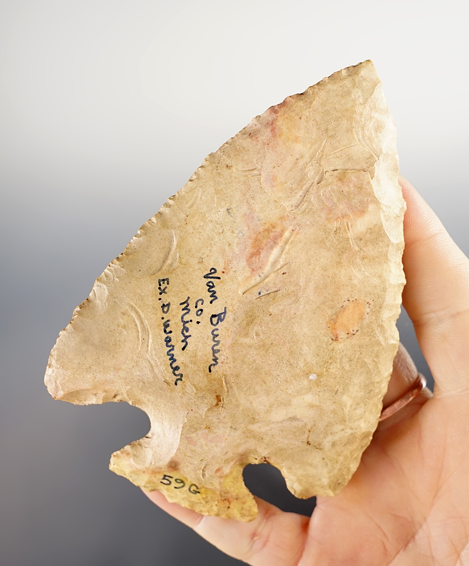 Well patinated 4 3/8" Hopewell Snyders recovered in Van Buren Co., Michigan. Ex David Warner. 