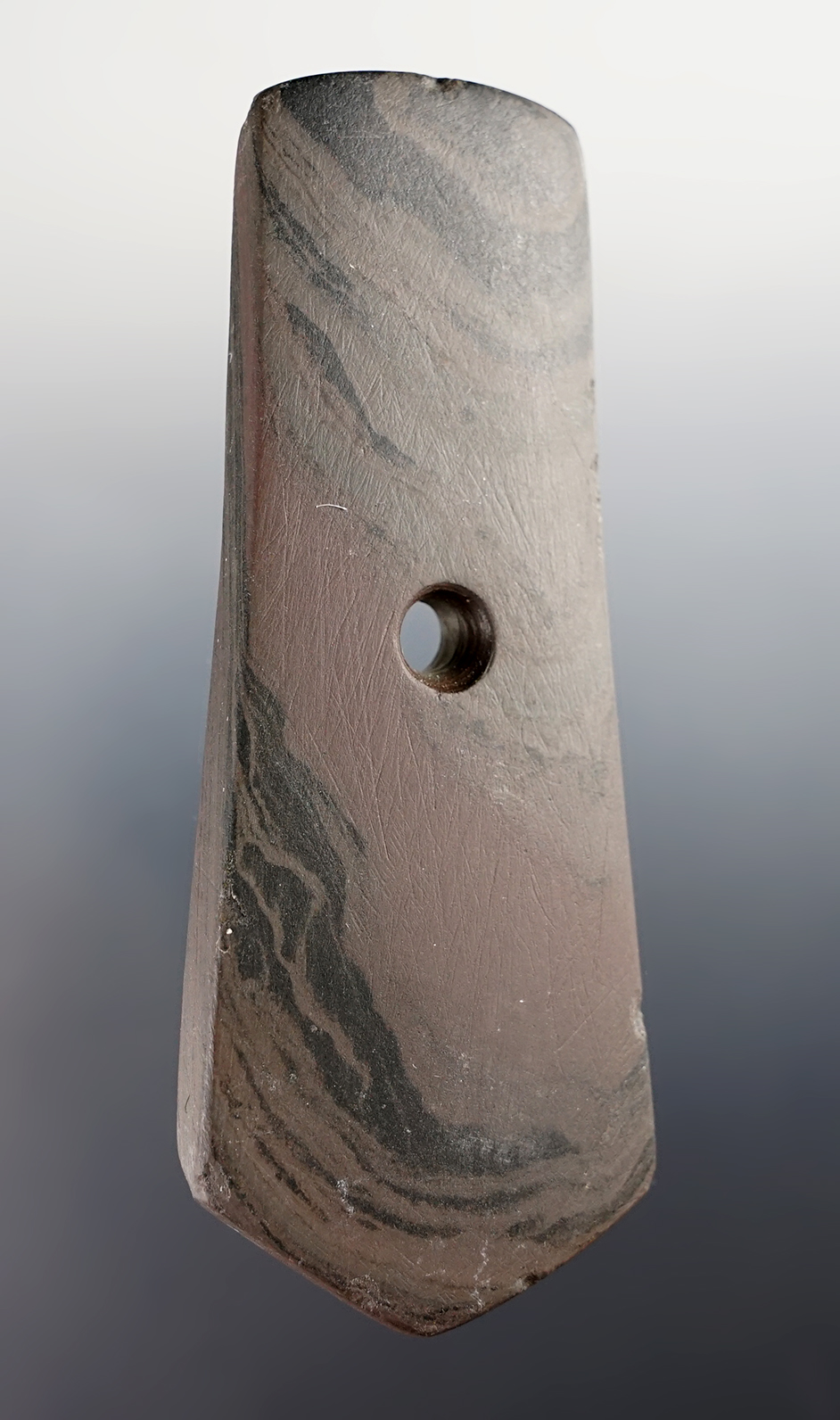 Classic 4 1/2" Shield Pendant made from Banded Slate. Found in Williams Co., Ohio.