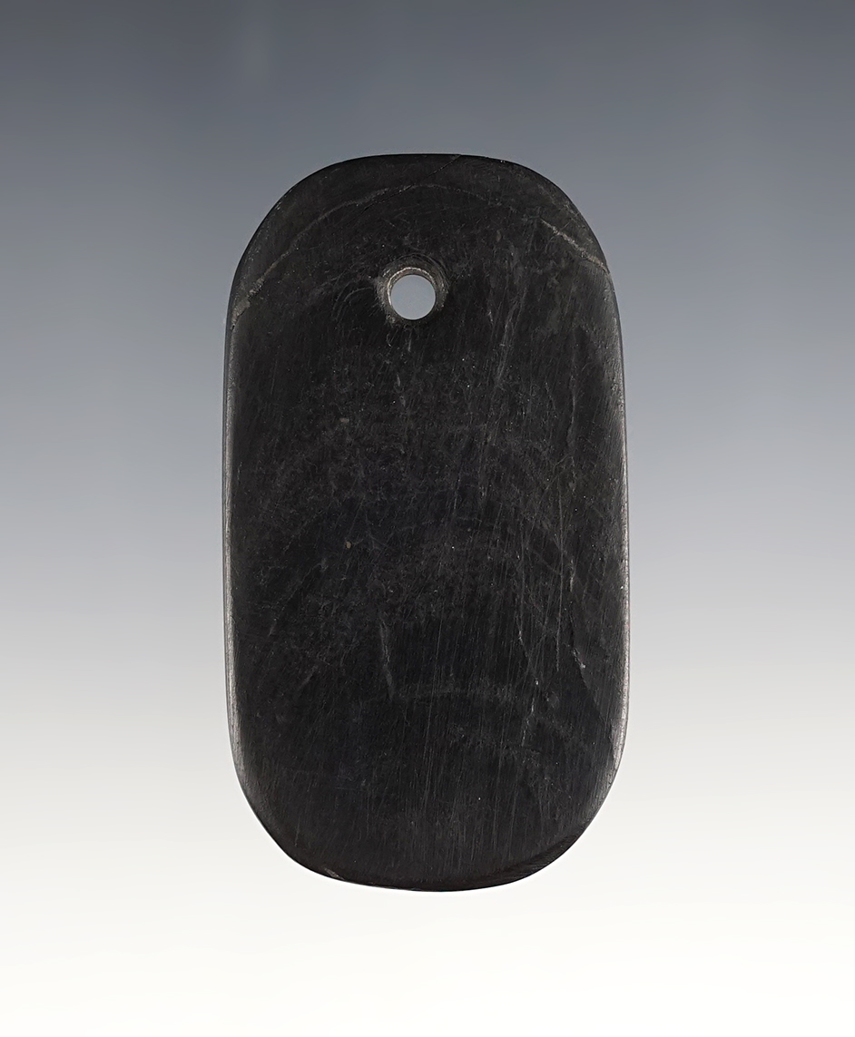 Thin and well made 2 5/8" Pendant made from Cannel Coal. Found in the Ohio/Indiana area.