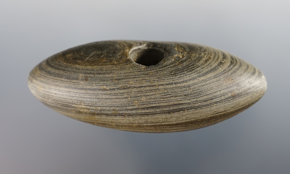 2 3/4" Miniature Pick Bannerstone made from Banded Glacial Slate, Randolph Co., Indiana. 