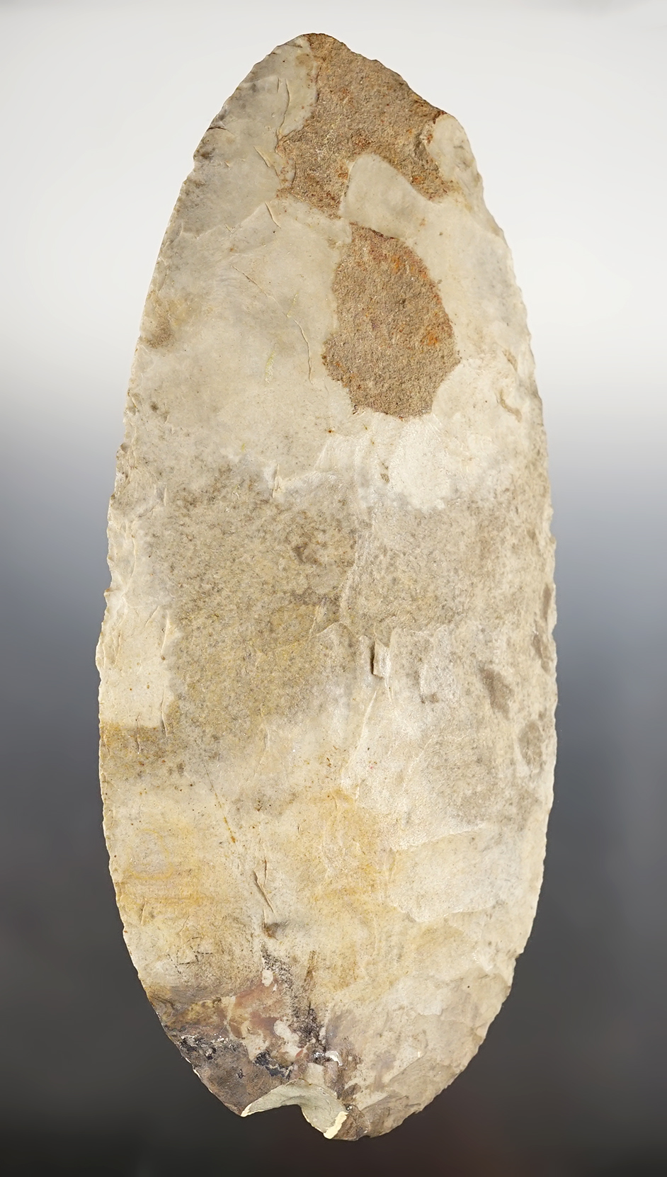 Large 9 1/4" Flint Hoe with a spot of restoration on the bit that has been partially removed. 