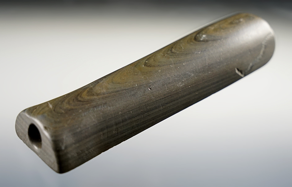 3 13/16" anciently salvaged Bar Amulet that is highly polished found in St. Joseph Co., Indiana. 