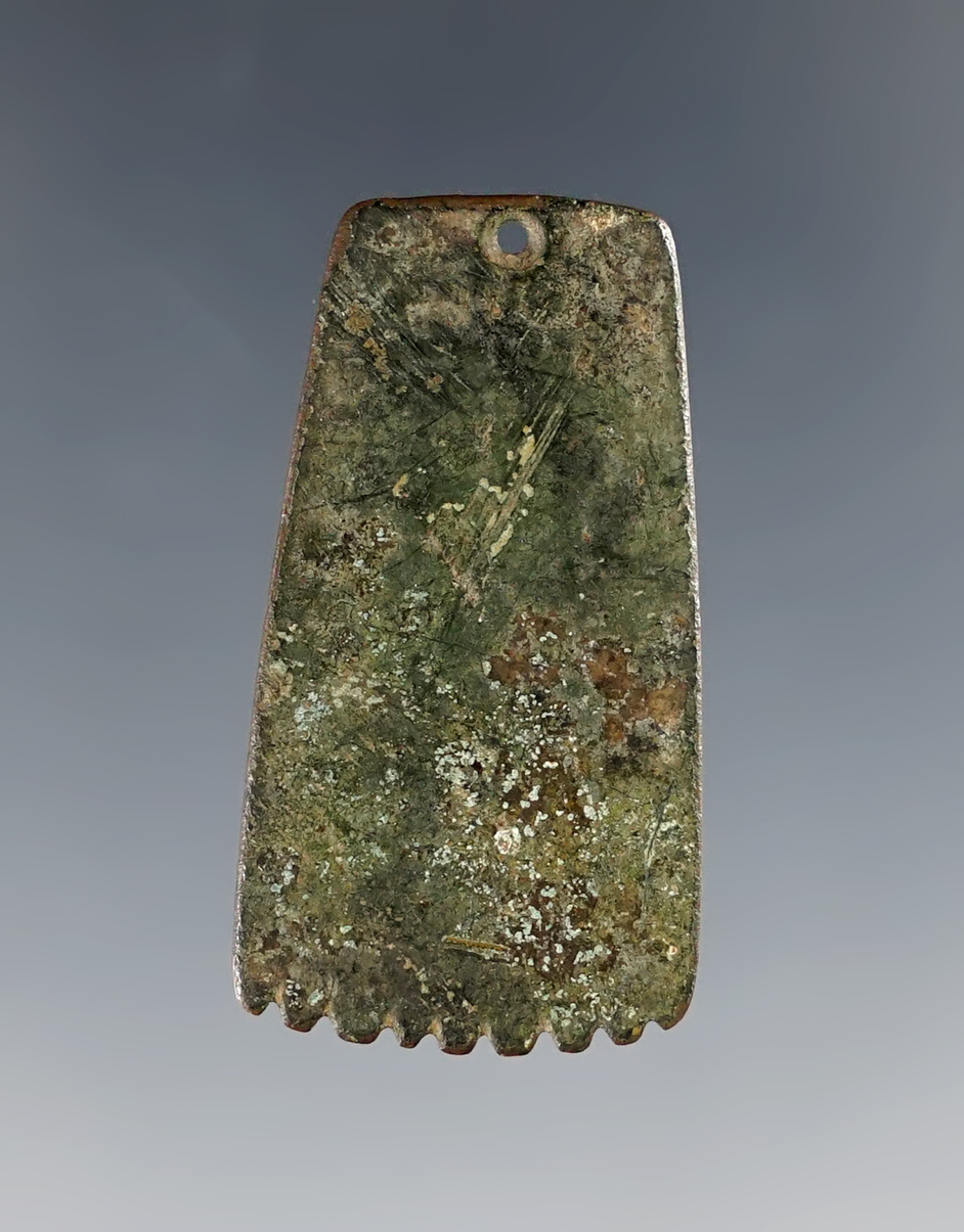 Thin 1 3/8" miniature Fringed Ft. Ancient Pendant made from patinated Copper. Found in Ohio. 