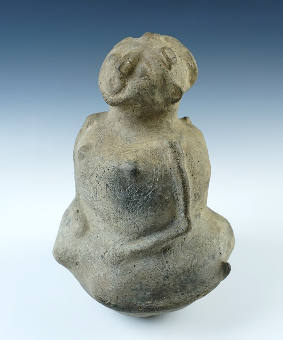 7 7/8" tall x 5 3/8" wide Mississippian Full Bodied Hooded Human Effigy, Arkansas. Pictured!