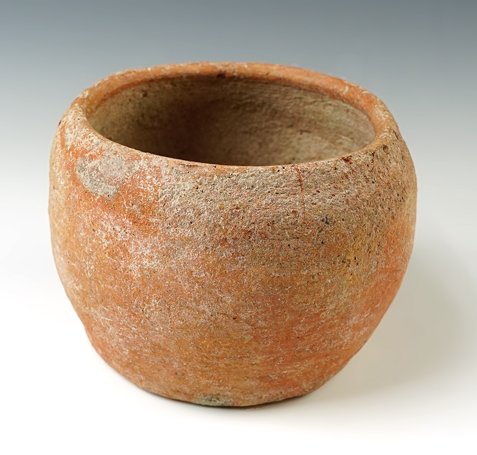 4 3/4" wide x 3 7/8" tall Ban Chang Pottery Vessel with a highly incised design. Thailand.