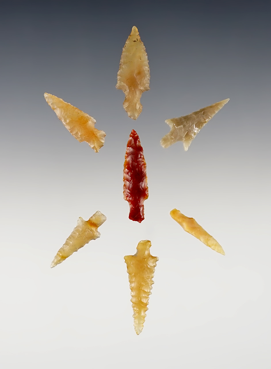 Set of 7 assorted and colorful points found near the Columbia River, Washington/Oregon. 