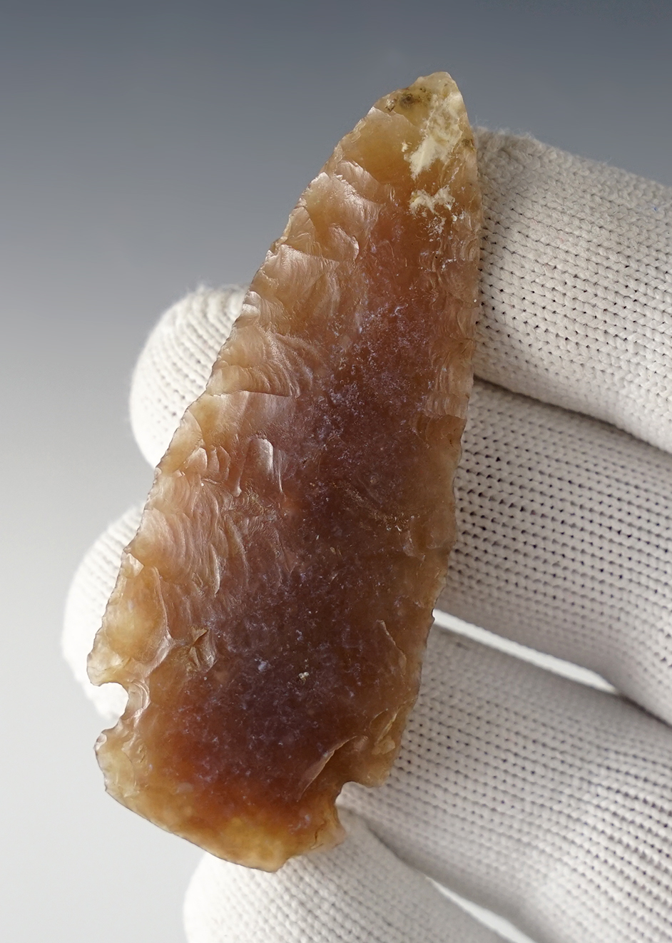 Nice 2 3/4" Besant Knife made from translucent Chalcedony. Found in Benton Co., Colorado.