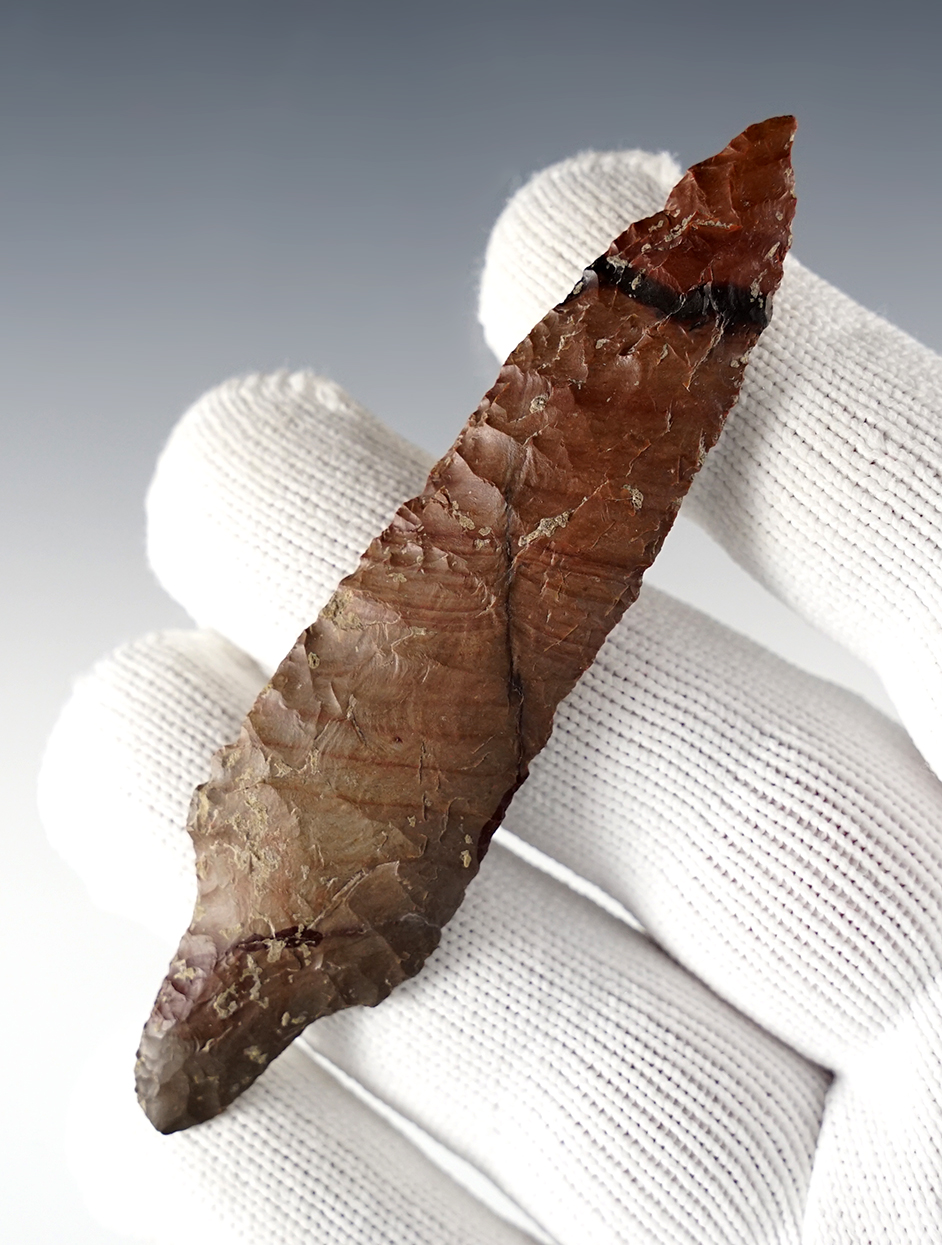 Thin and well made 3 11/16" Stemmed Knife - Jasper.  Washington/Oregon. Ex. Norma Berg.