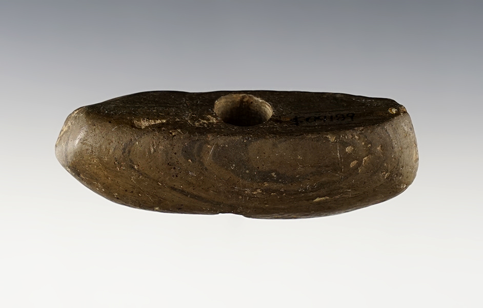 3 1/8" Bannerstone found in Lake Co., Ohio. Made from heavily patinated Banded Slate.