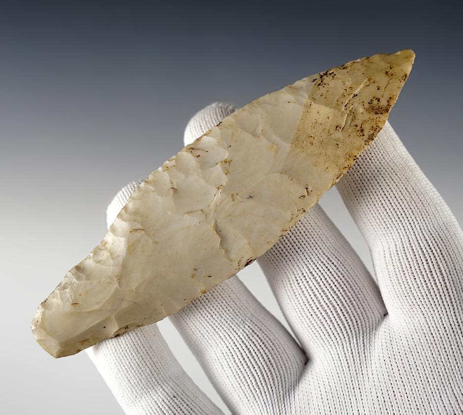 Large 4 7/8" Stemmed Lanceolate Knife found in Eastern Indiana. Nicely made.