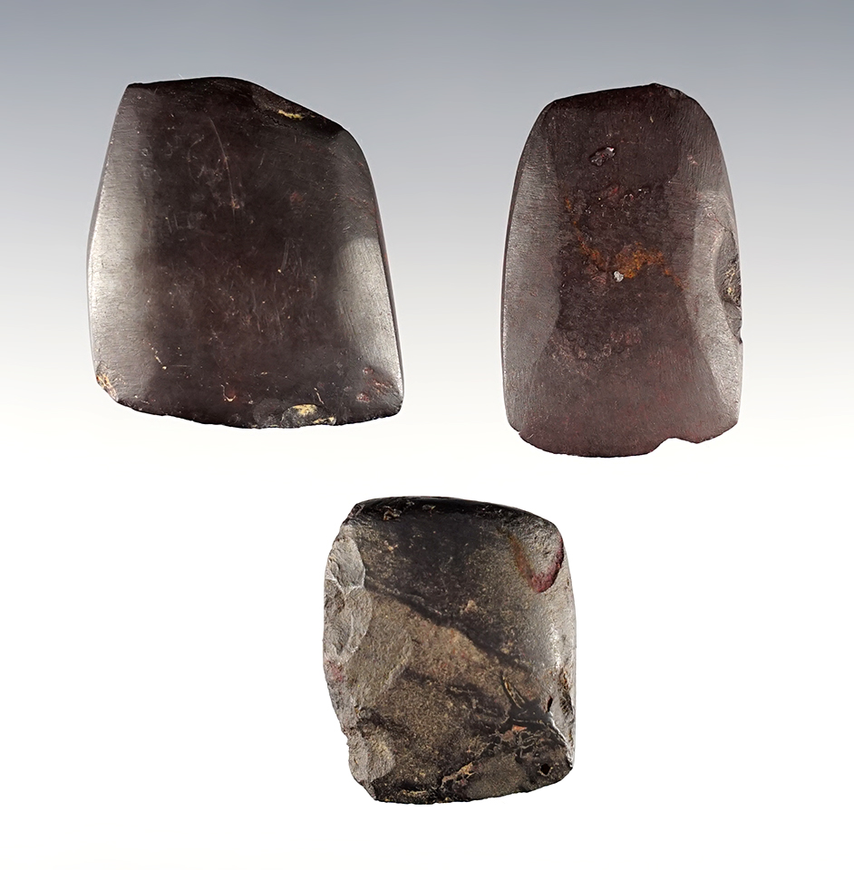 Set of 3 miniature Hematite Celts found in various Ohio counties. The largest is 1 1/2".