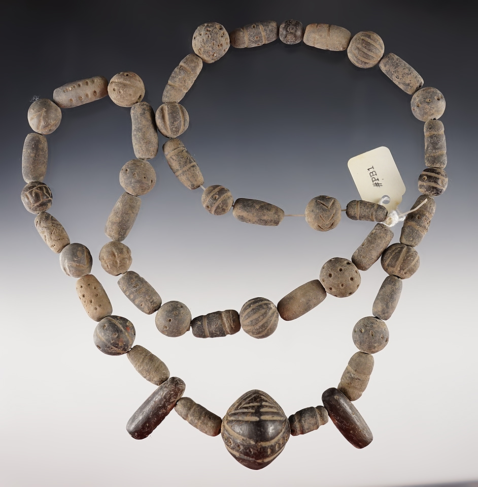 30" Pre-Columbian necklace made from assorted clay beads, recovered in Mexico.