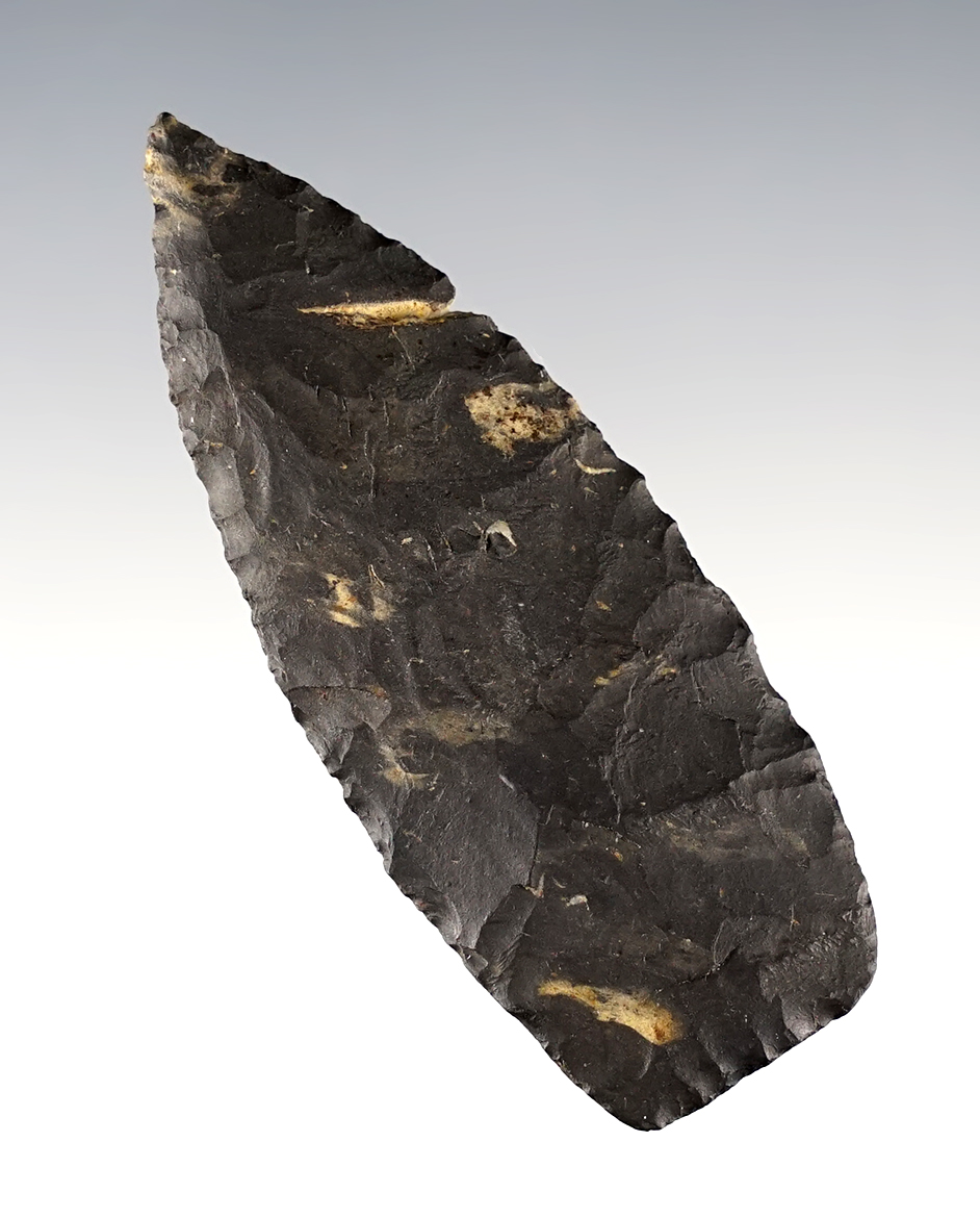 2 5/8" thin Paleo Lanceolate made from Nellie Chert. Found in Knox Co., Ohio.