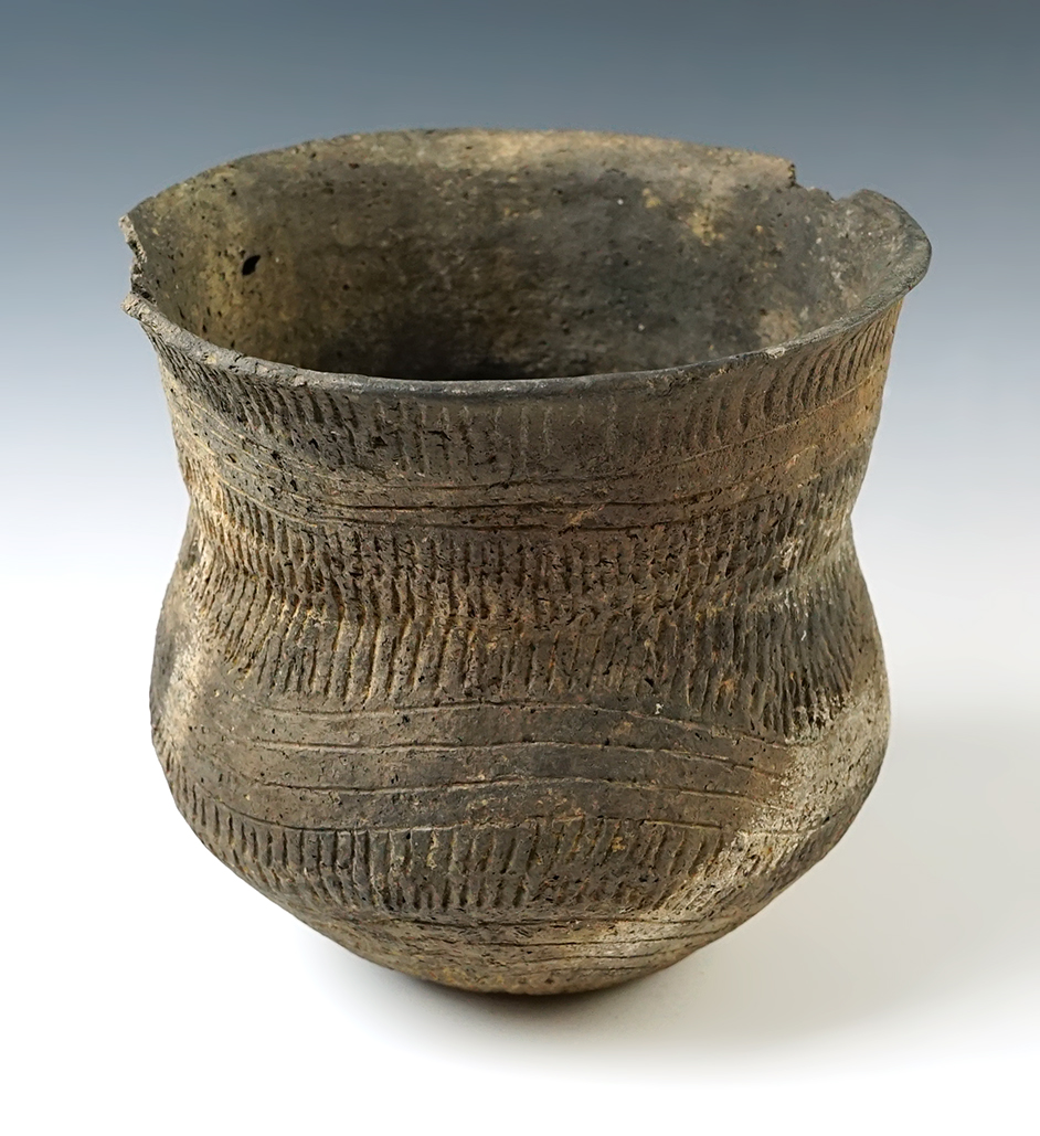 6 1/8" Military Road Incised Caddo vase, McCurtain Co., Arkansas. Some rim chips. 