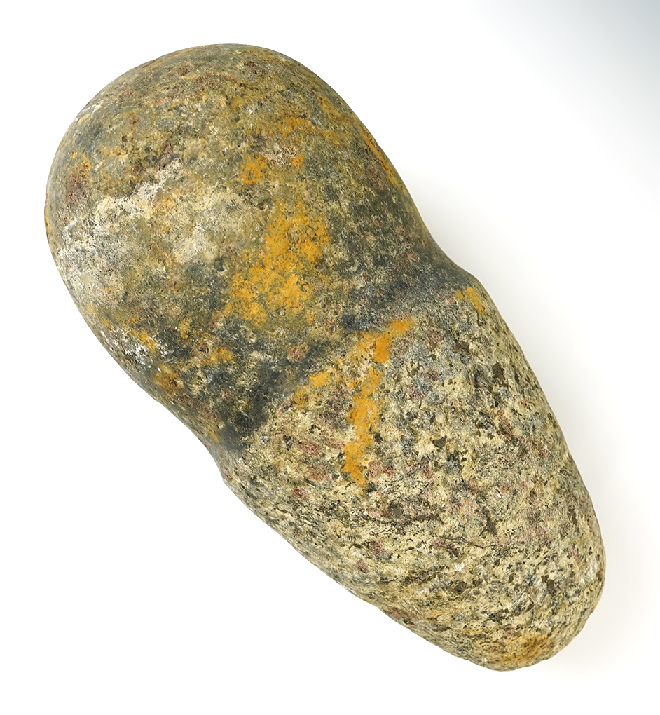 Uniquely Styled 8 1/2"  Grooved Pestle made from granite with heavy use wear at groove.