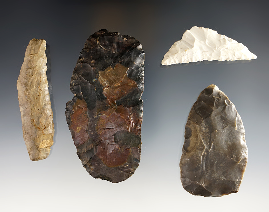 Set of 4 Ohio Paleo Knives in good condition. The largest is 4 1/8".