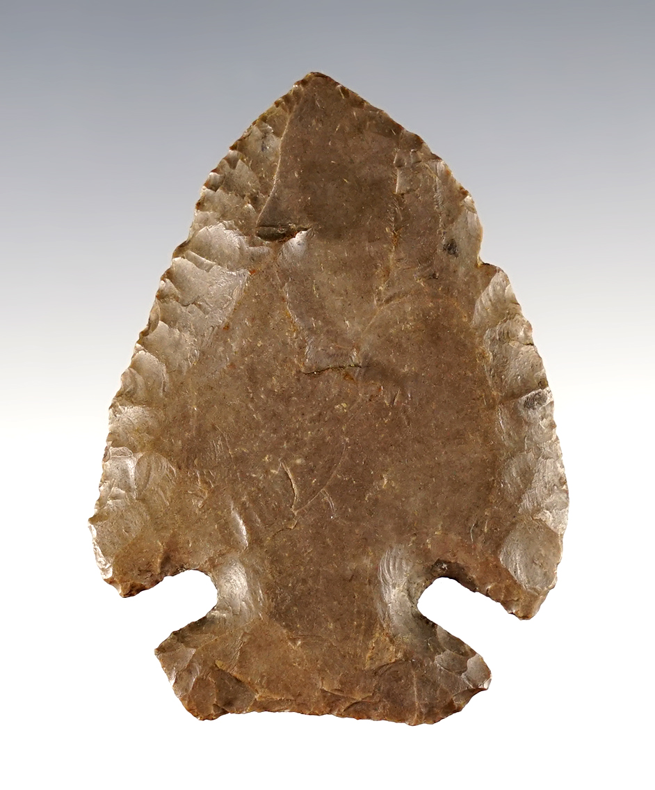 2 3/16" Archaic Cornernotch made from well patinated Flint. Ohio/Kentucky area.