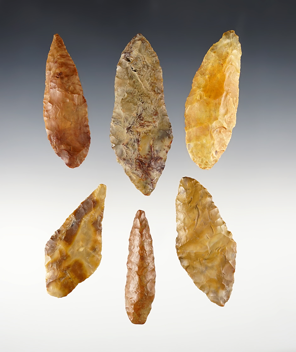 Set of 6 colorful Knives found in the Washington/Oregon area. Ex. Norma Berg. 