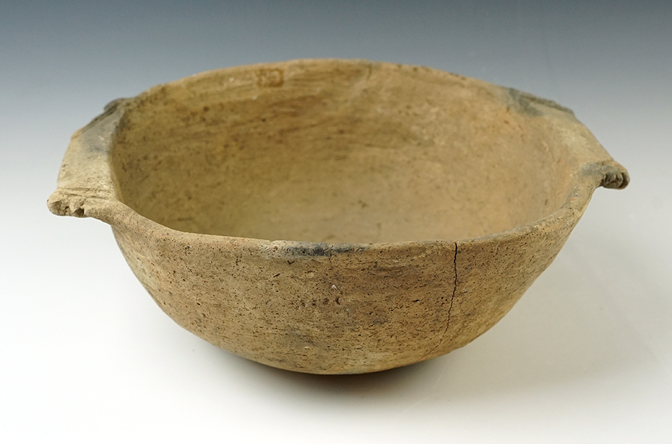 10" wide Mississippian bowl with engraved handles, Greene Co., Arkansas circa A.D 1200. 