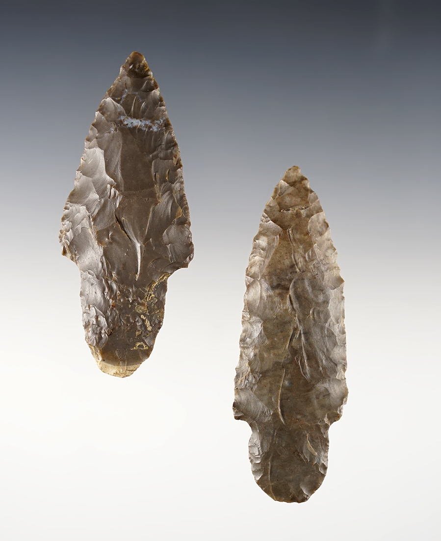 Pair of well made Adena points found in the Kentucky area. The largest is 3 5/16".
