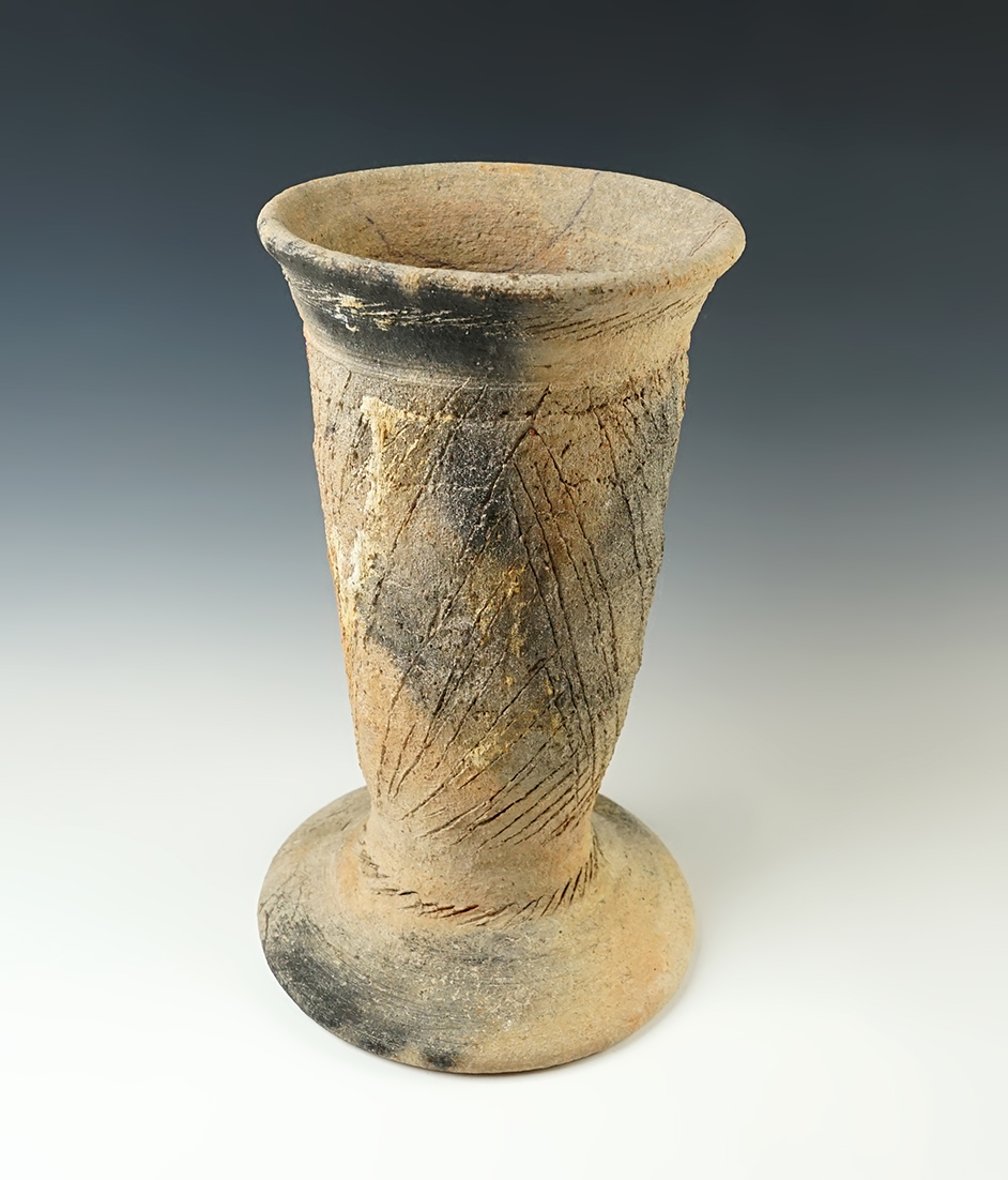 LARGE 11" tall Ban Chang pottery vessel - two reattached pieces at base. Thailand.