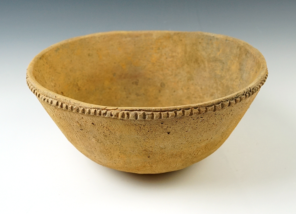 9 1/4" Buff Pie Crust Bowl. Found by Jamie Weidner - Crosko Site, Mississippi Co., Arkansas. 