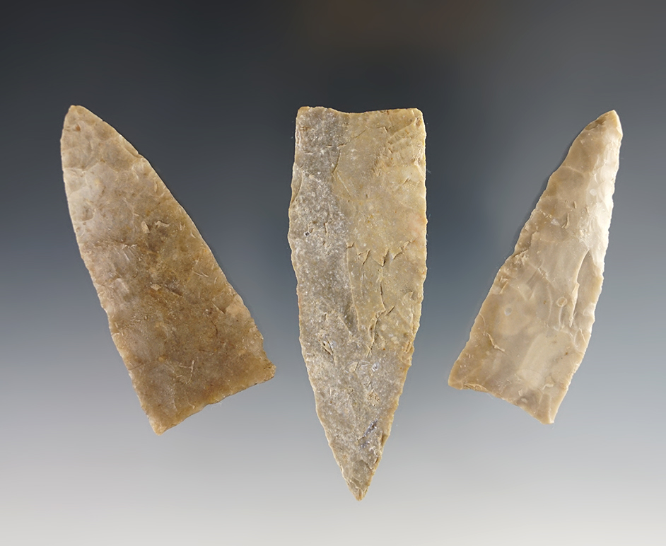 Set of 3 Triangular Blades found in Texas. Deaccessioned from Museum. 