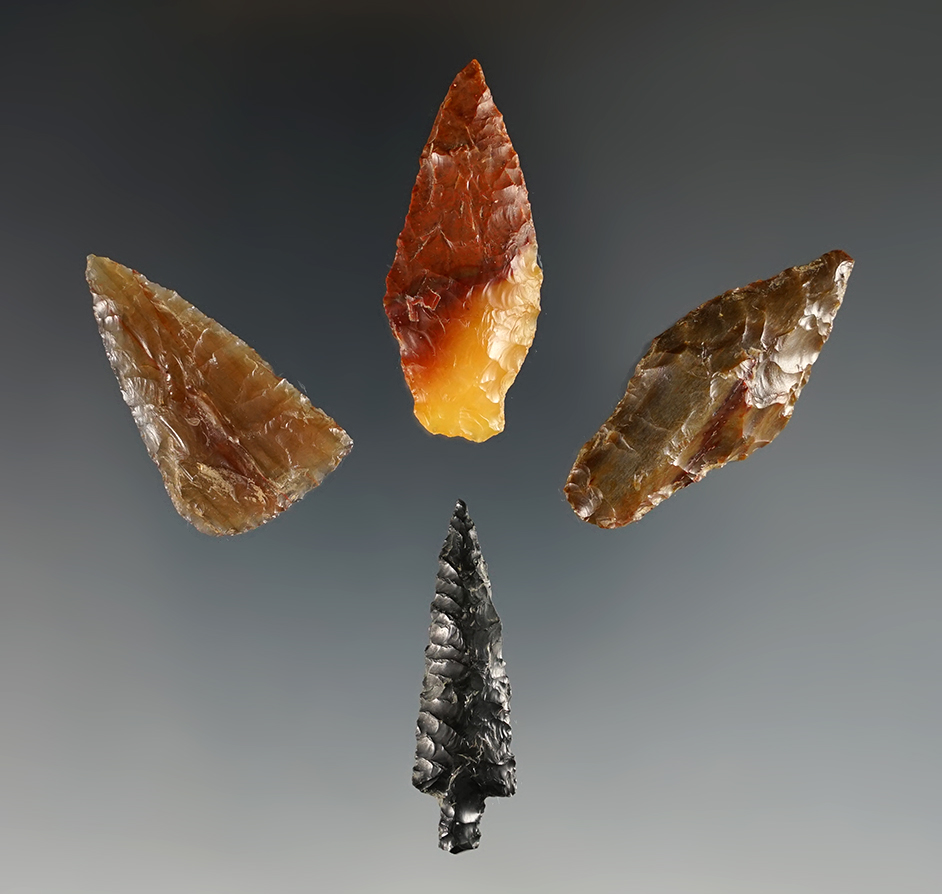 Set of 4 assorted arrow points recovered in Oregon/Washington. High quality material. 