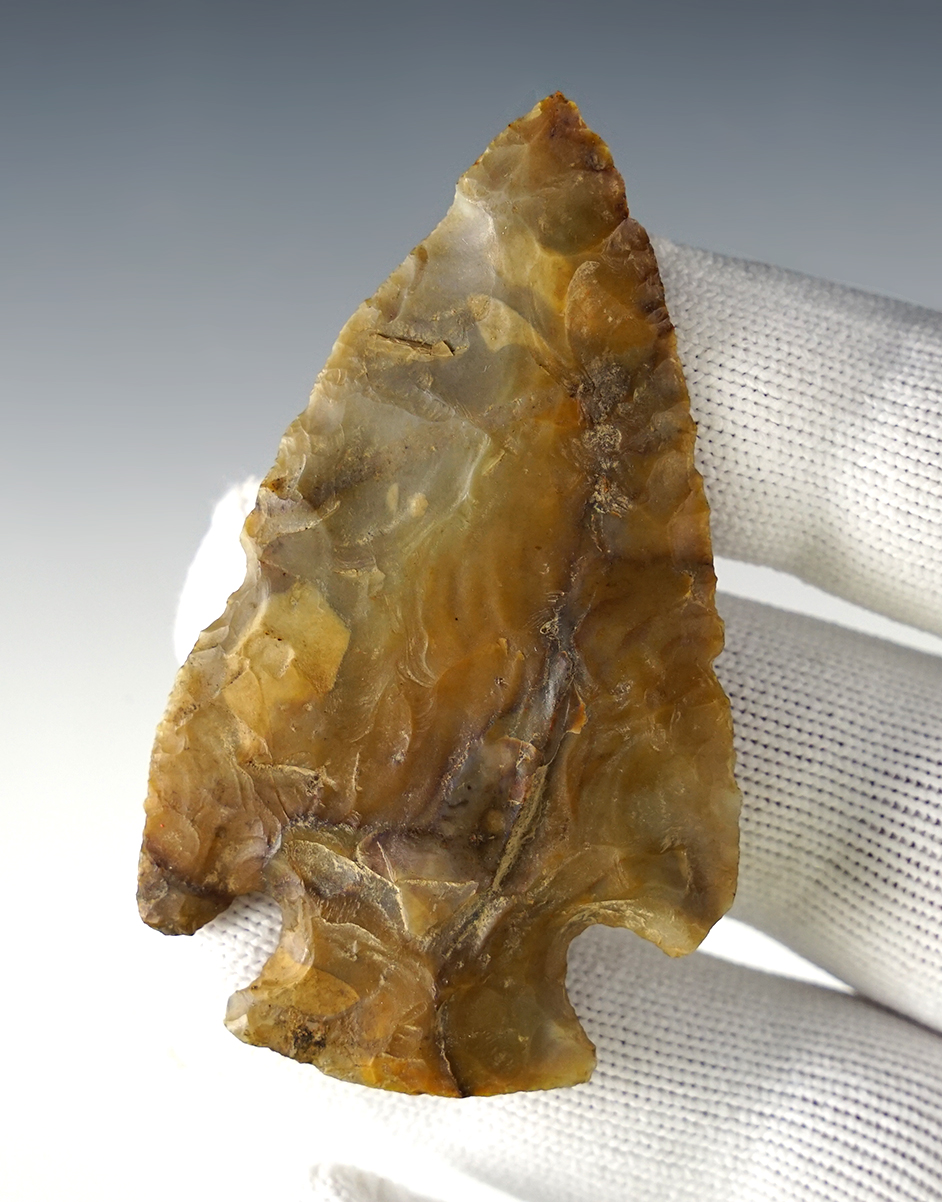 Heavily patinated 2 13/16" Flint Ridge Flint Hopewell found in Hancock Co., Ohio. 