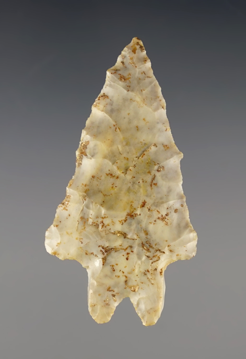 2 1/16" Lake Erie Bifurcate with a nicely burinated stem. Made from Flint Ridge Flint - Ohio. 