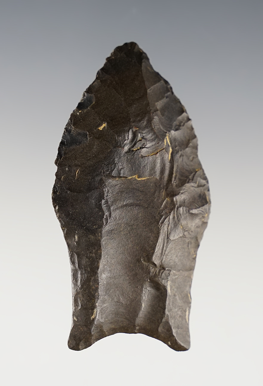 2 7/16" Transitional Paleo Pelican Knife that is fluted on both faces . Northeast Texas. COA