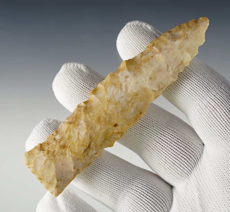 Nicley made 3 7/8" Knife/Saw made from Burlington Chert. Found in Illinois.