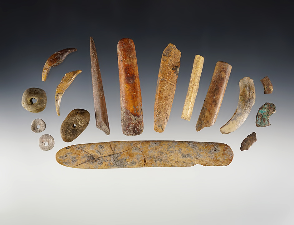 Set of 14 assorted artifacts from some of Moorehead's old excavations in Ohio. 