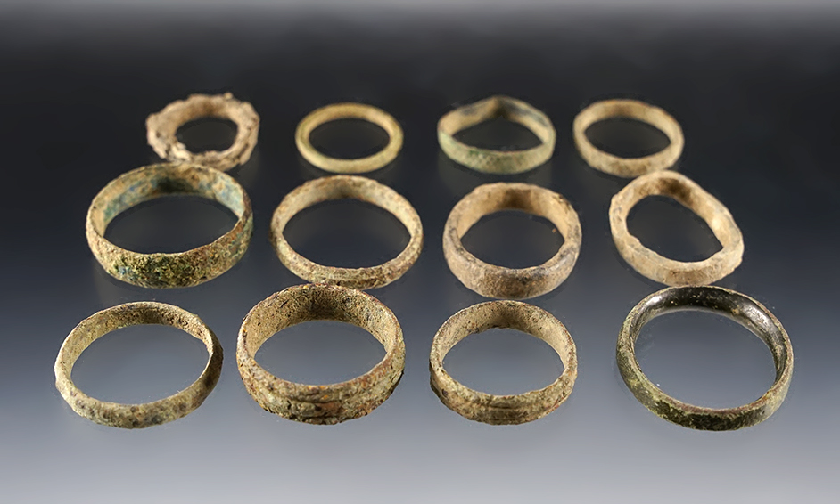 Set of 12 Trade Rings recovered at the White Springs Site in Geneva, New York. Largest is 7/8".