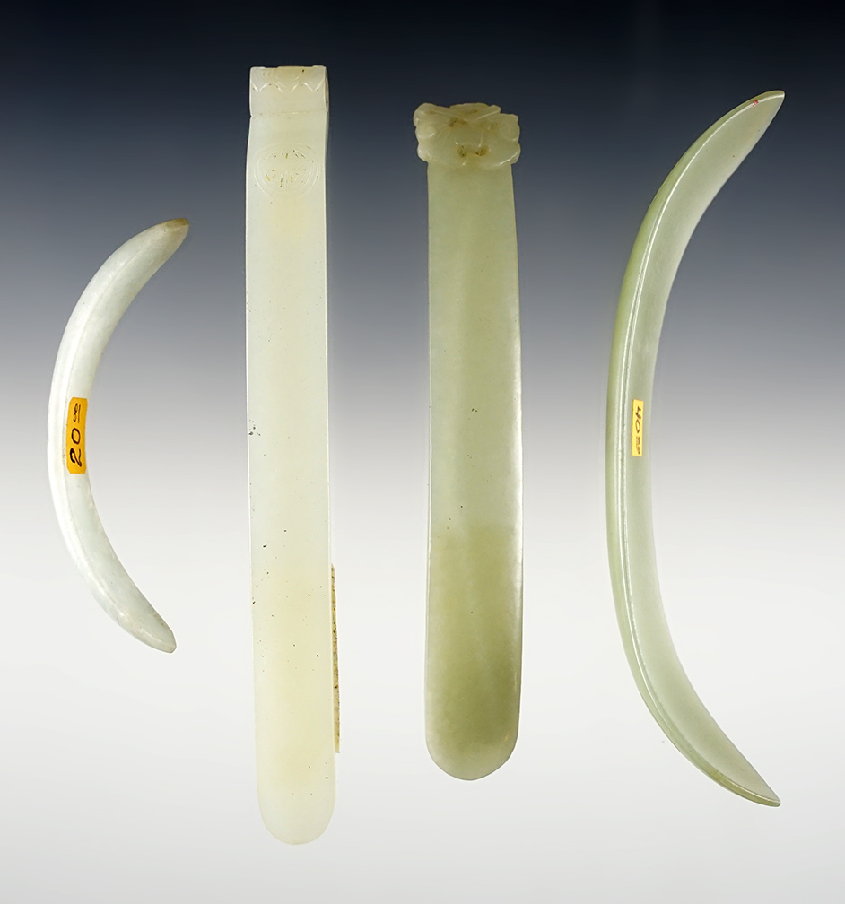 Set of 4 finely carved vintage Chinese Jade Ornaments. Exact age unknown. Largest is 5 1/16".