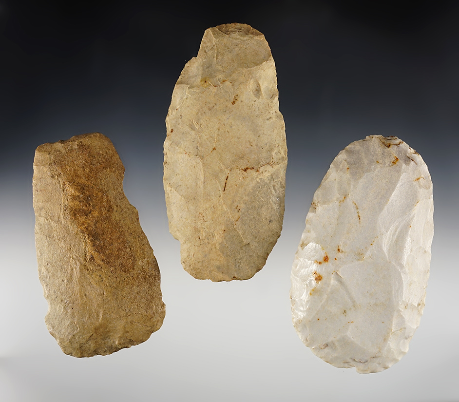 Set of 3 Flint Celts found in Jefferson Co., Illinois. Largest is 5 1/4".