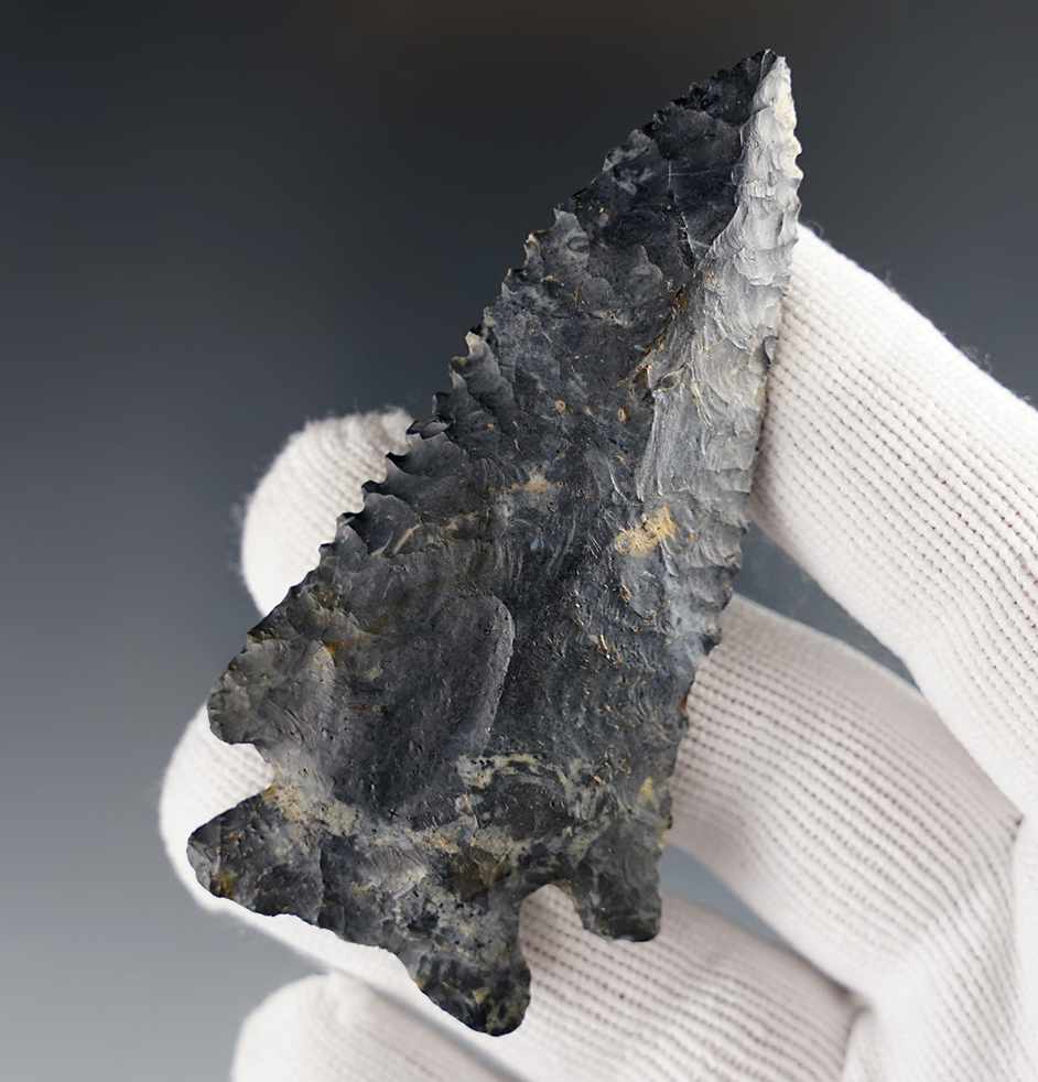 Well made 2 7/8" Archaic Cornernotch Knife - Coshocton Flint. Found in Ohio. Bennett COA. 