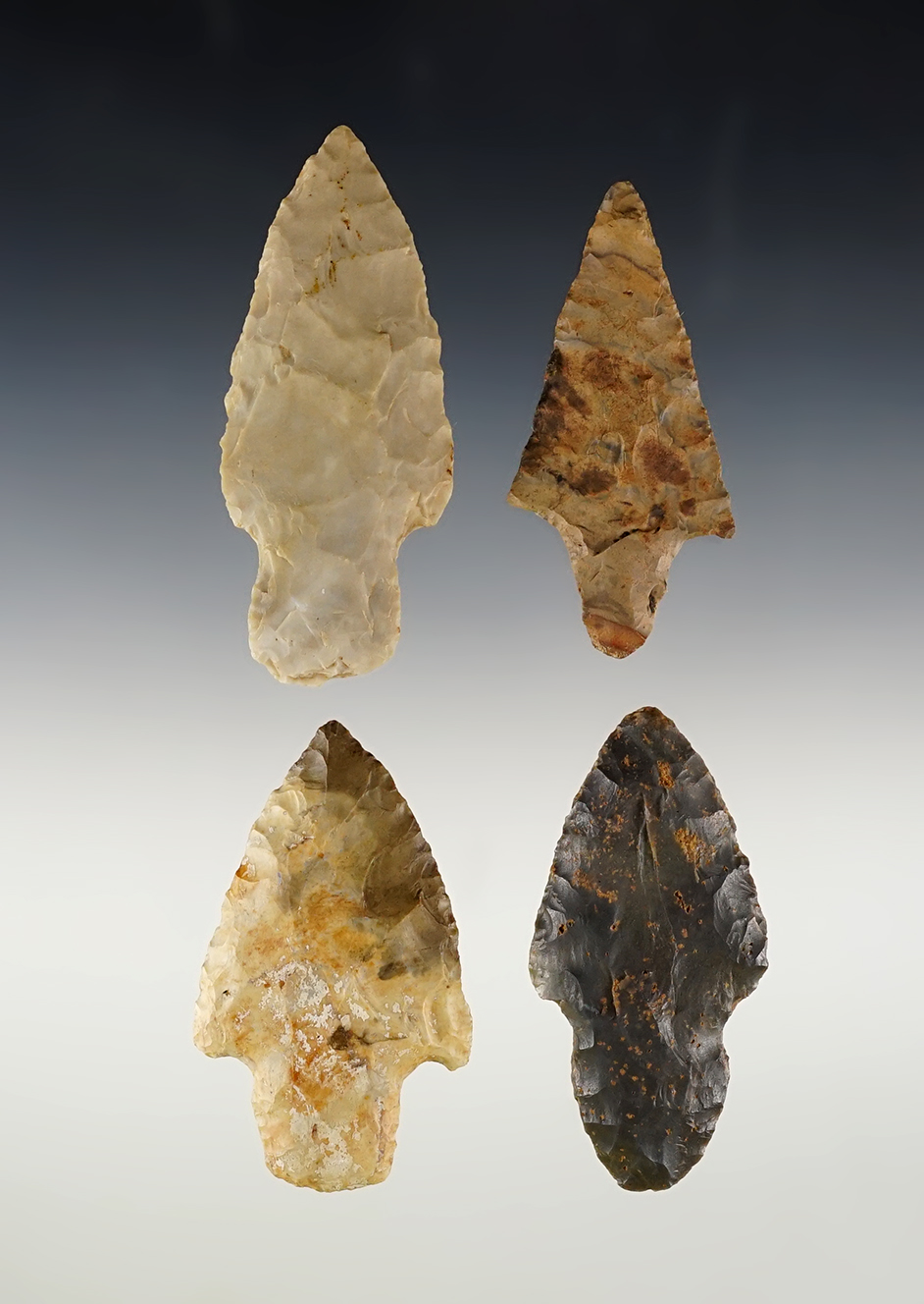 Set of 4 nice Adena points found in Kentucky and Ohio. The largest is 3 1/16".
