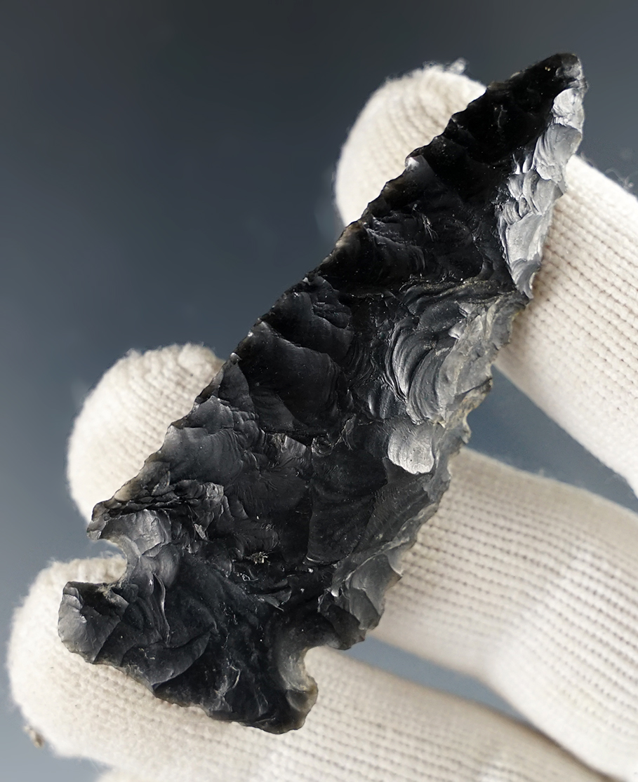 2 9/16" Northern Side Notched made from patinated Obsidian. Lake Co., Oregon.