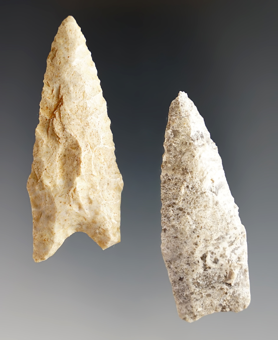 Pair of Missouri Dalton points. One was found by Ron Smith. The largest is 2 1/2".