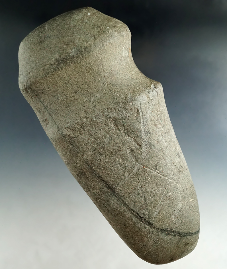 8" Long 3/4 Groove Hardstone Axe found by Todd Miller in Montgomery Co., Ohio.  Ex. Beckman.