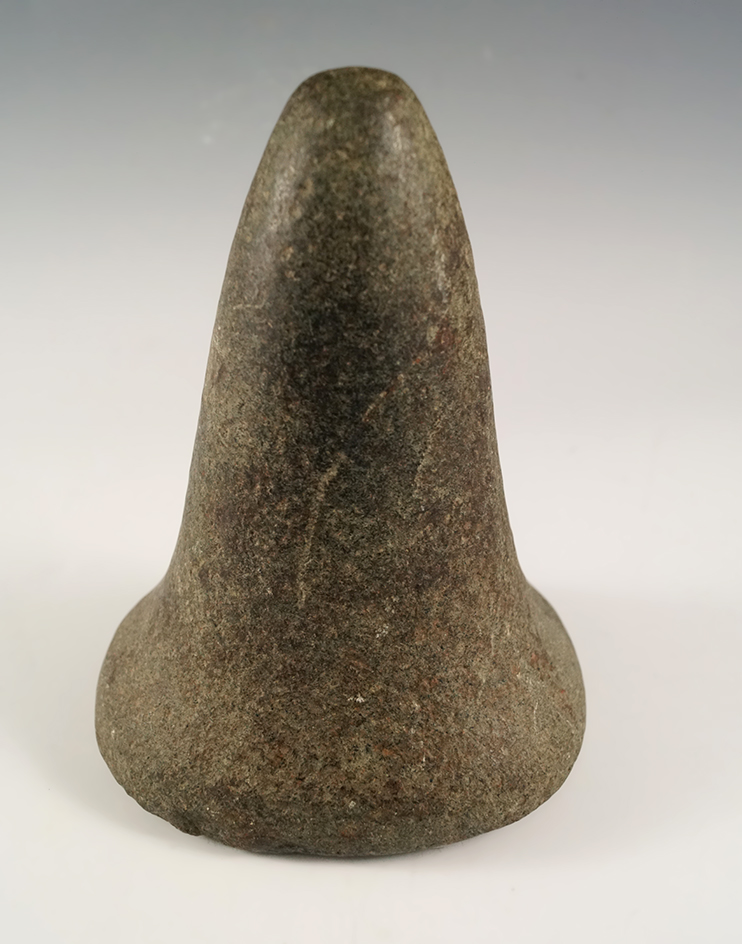 5 1/8" Well polished Bell Pestle with a nice nutting divot, found near Eldean, Miami Co., Ohio.
