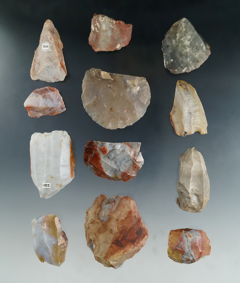 Group of 12 Flint Ridge Cores most found in Licking Co., Ohio.  Largest is 2 3/8".