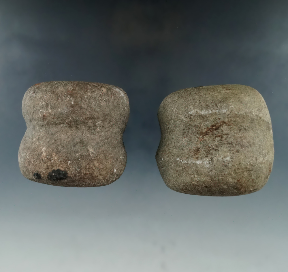 Pair of 3/4 Groove Hardstone Hammerstones found in Ohio.  Largest is 2 3/8".