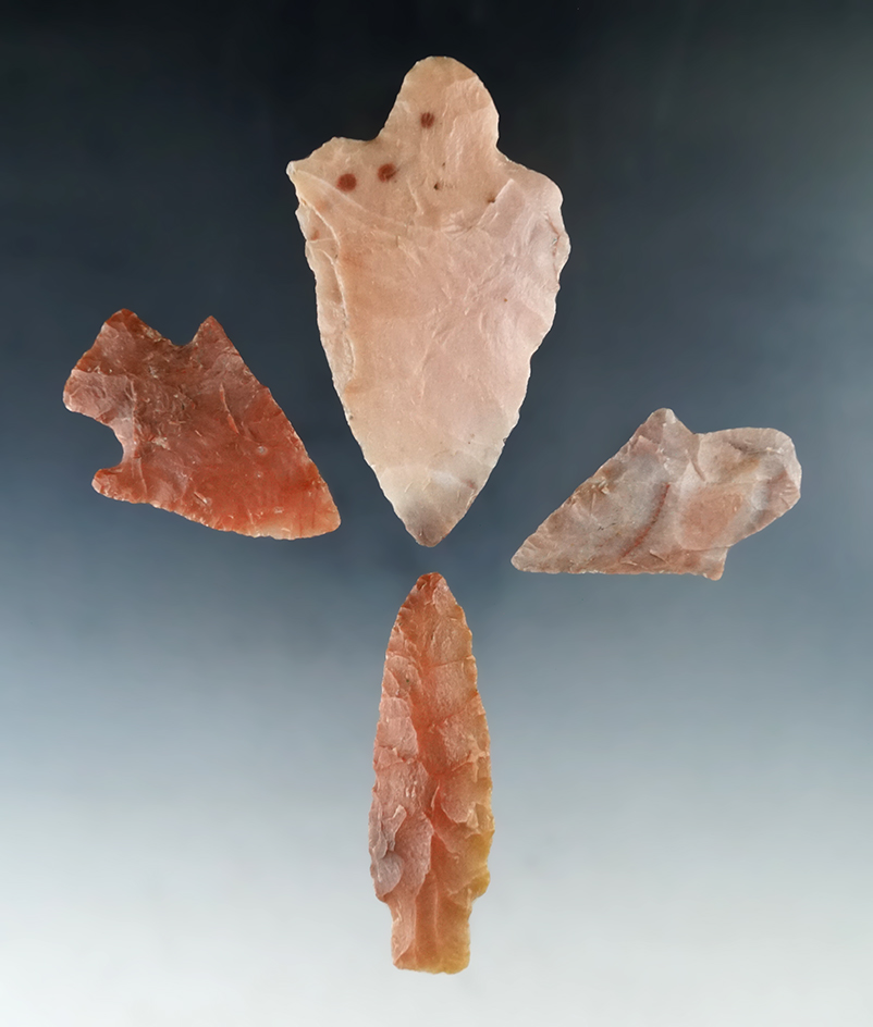 Set of 4 Flaked Artifacts made from Novaculite, found in Arkansas, largest is 3 1/2".